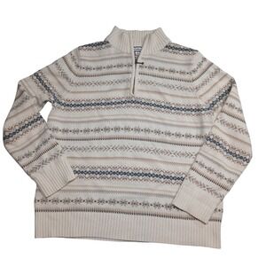 Croft & Barrow Mens Quarter Zip Fair Isle Sweater Cream Tan Grey Size L